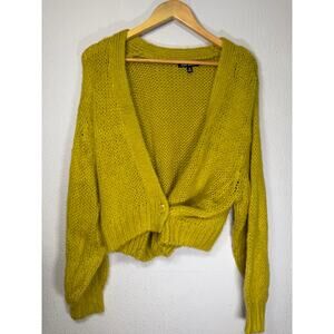 Steve Madden Cardigan Womens Cropped Chunky Knit S Mustard Yellow Coquette Boho